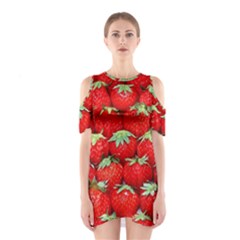 Strawberry Texture, Macro, Ripe Strawberry Shoulder Cutout One Piece Dress