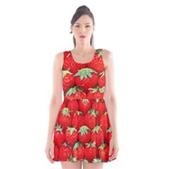 Strawberry Texture, Macro, Ripe Strawberry Scoop Neck Skater Dress