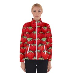 Strawberry Texture, Macro, Ripe Strawberry Women s Bomber Jacket