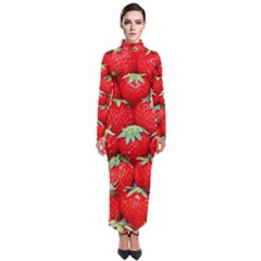 Strawberry Texture, Macro, Ripe Strawberry Turtleneck Maxi Dress