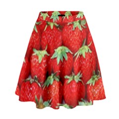 Strawberry Texture, Macro, Ripe Strawberry High Waist Skirt