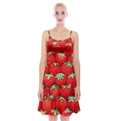 Strawberry Texture, Macro, Ripe Strawberry Spaghetti Strap Velvet Dress