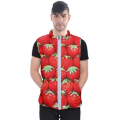 Strawberry Texture, Macro, Ripe Strawberry Men s Puffer Vest