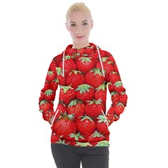 Strawberry Texture, Macro, Ripe Strawberry Women s Hooded Pullover