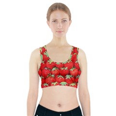 Strawberry Texture, Macro, Ripe Strawberry Sports Bra With Pocket