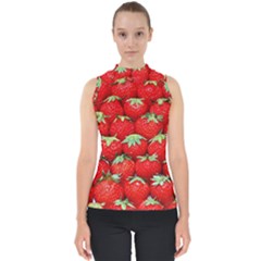 Strawberry Texture, Macro, Ripe Strawberry Mock Neck Shell Top