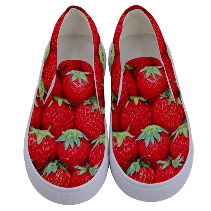 Strawberry Texture, Macro, Ripe Strawberry Kids  Canvas Slip Ons