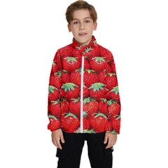 Strawberry Texture, Macro, Ripe Strawberry Kids  High Neck Windbreaker