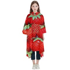 Strawberry Texture, Macro, Ripe Strawberry Kids  Hooded Rain Ponchos