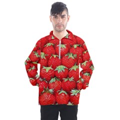 Strawberry Texture, Macro, Ripe Strawberry Men s Half Zip Pullover