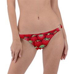 Strawberry Texture, Macro, Ripe Strawberry Ring Detail Bikini Bottoms