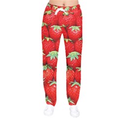 Strawberry Texture, Macro, Ripe Strawberry Women Velvet Drawstring Pants