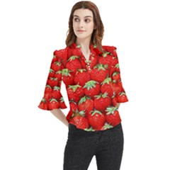 Strawberry Texture, Macro, Ripe Strawberry Loose Horn Sleeve Chiffon Blouse