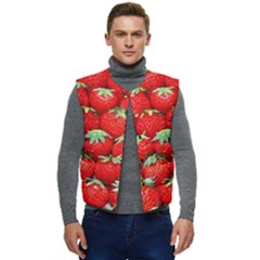 Strawberry Texture, Macro, Ripe Strawberry Men s Button Up Puffer Vest	