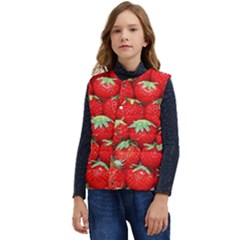 Strawberry Texture, Macro, Ripe Strawberry Kid s Button Up Puffer Vest	