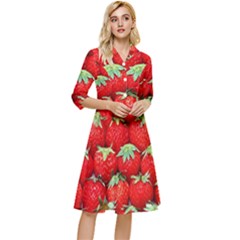 Strawberry Texture, Macro, Ripe Strawberry Classy Knee Length Dress