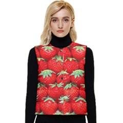 Strawberry Texture, Macro, Ripe Strawberry Women s Button Up Puffer Vest