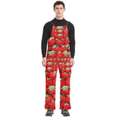 Strawberry Texture, Macro, Ripe Strawberry Men s Side Zip Front Pouch Ski And Snowboard Bib Pants	