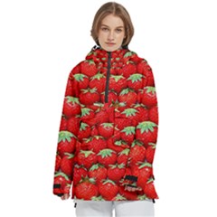 Strawberry Texture, Macro, Ripe Strawberry Women s Pullover Zip Ski And Snowboard Waterproof Breathable Jacket