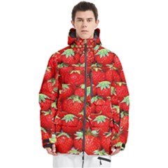 Strawberry Texture, Macro, Ripe Strawberry Men s Multi Pockets Zip Ski And Snowboard Waterproof Breathable Jacket