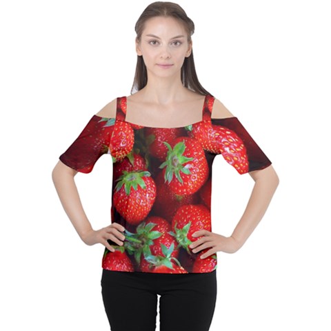 Strawberry, Berries, Fresh, Red Cutout Shoulder T-shirt by kyorashop23