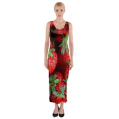 Strawberry, Berries, Fresh, Red Fitted Maxi Dress