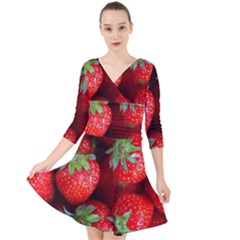 Strawberry, Berries, Fresh, Red Quarter Sleeve Front Wrap Dress