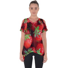 Strawberry, Berries, Fresh, Red Cut Out Side Drop T-shirt by kyorashop23