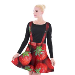 Strawberry, Berries, Fresh, Red Suspender Skater Skirt by kyorashop23