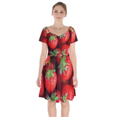 Strawberry, Berries, Fresh, Red Short Sleeve Bardot Dress