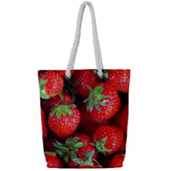 Strawberry, Berries, Fresh, Red Full Print Rope Handle Tote (small)