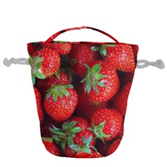 Strawberry, Berries, Fresh, Red Drawstring Bucket Bag by kyorashop23