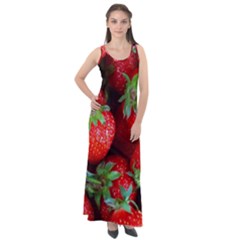 Strawberry, Berries, Fresh, Red Sleeveless Velour Maxi Dress