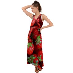 Strawberry, Berries, Fresh, Red V-neck Chiffon Maxi Dress by kyorashop23