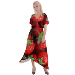 Strawberry, Berries, Fresh, Red Cross Front Sharkbite Hem Maxi Dress by kyorashop23