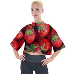 Strawberry, Berries, Fresh, Red Mock Neck T-shirt by kyorashop23