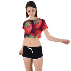 Strawberry, Berries, Fresh, Red Tie Back Short Sleeve Crop T-shirt by kyorashop23