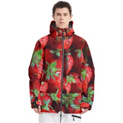 Strawberry, Berries, Fresh, Red Men s Multi Pockets Zip Ski And Snowboard Waterproof Breathable Jacket