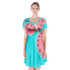 Watermelon, Fruit Short Sleeve V-neck Flare Dress by kyorashop23