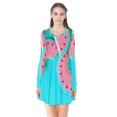 Watermelon, Fruit Long Sleeve V-neck Flare Dress