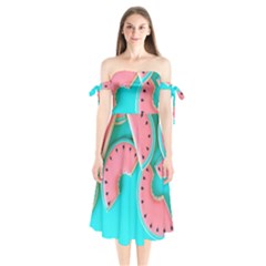 Watermelon, Fruit Shoulder Tie Bardot Midi Dress