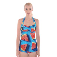 Watermelons, Fruits Boyleg Halter Swimsuit 