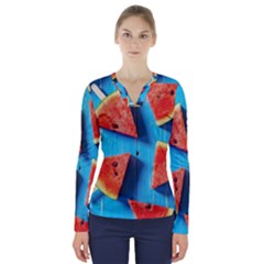 Watermelons, Fruits V-neck Long Sleeve Top