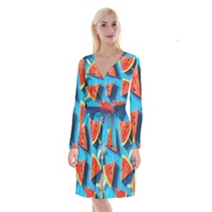 Watermelons, Fruits Long Sleeve Velvet Front Wrap Dress