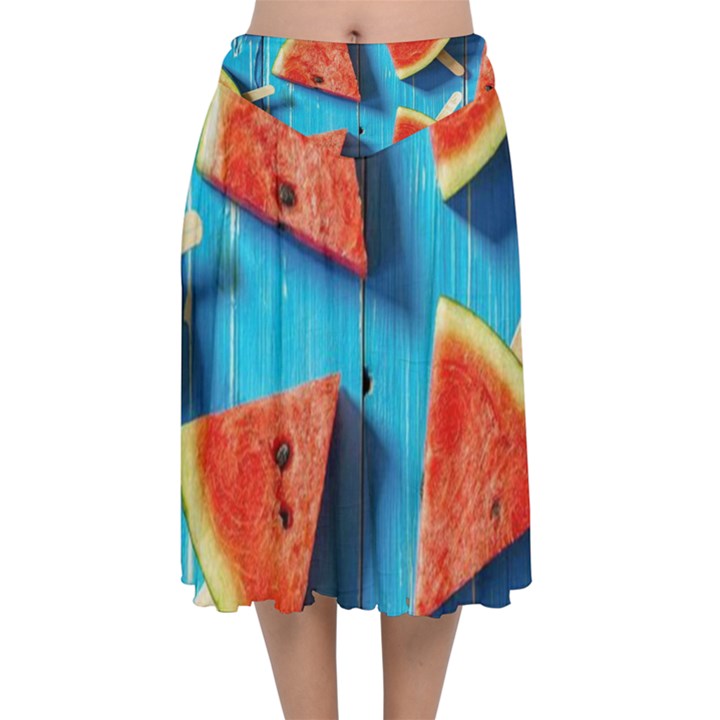 Watermelons, Fruits Velvet Flared Midi Skirt