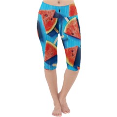 Watermelons, Fruits Lightweight Velour Cropped Yoga Leggings