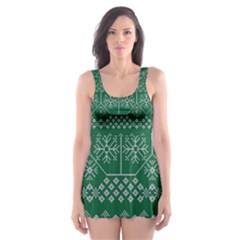 Christmas Knit Digital Skater Dress Swimsuit