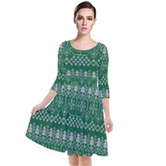 Christmas Knit Digital Quarter Sleeve Waist Band Dress