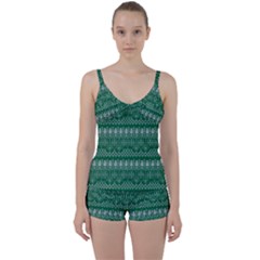 Christmas Knit Digital Tie Front Two Piece Tankini