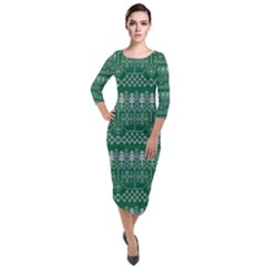 Christmas Knit Digital Quarter Sleeve Midi Velour Bodycon Dress